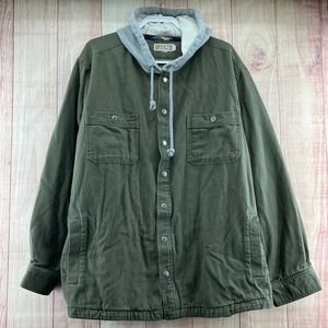 Duluth Trading Co Mens Canvas Lined Hooded Shirt Jacket Green Flannel Lined 3XL